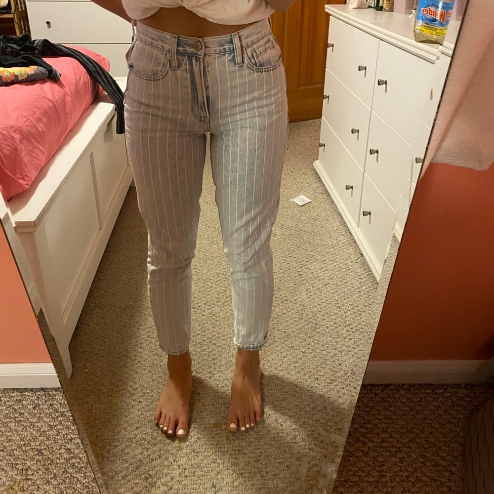 AE Light Denim Striped Mom Jean